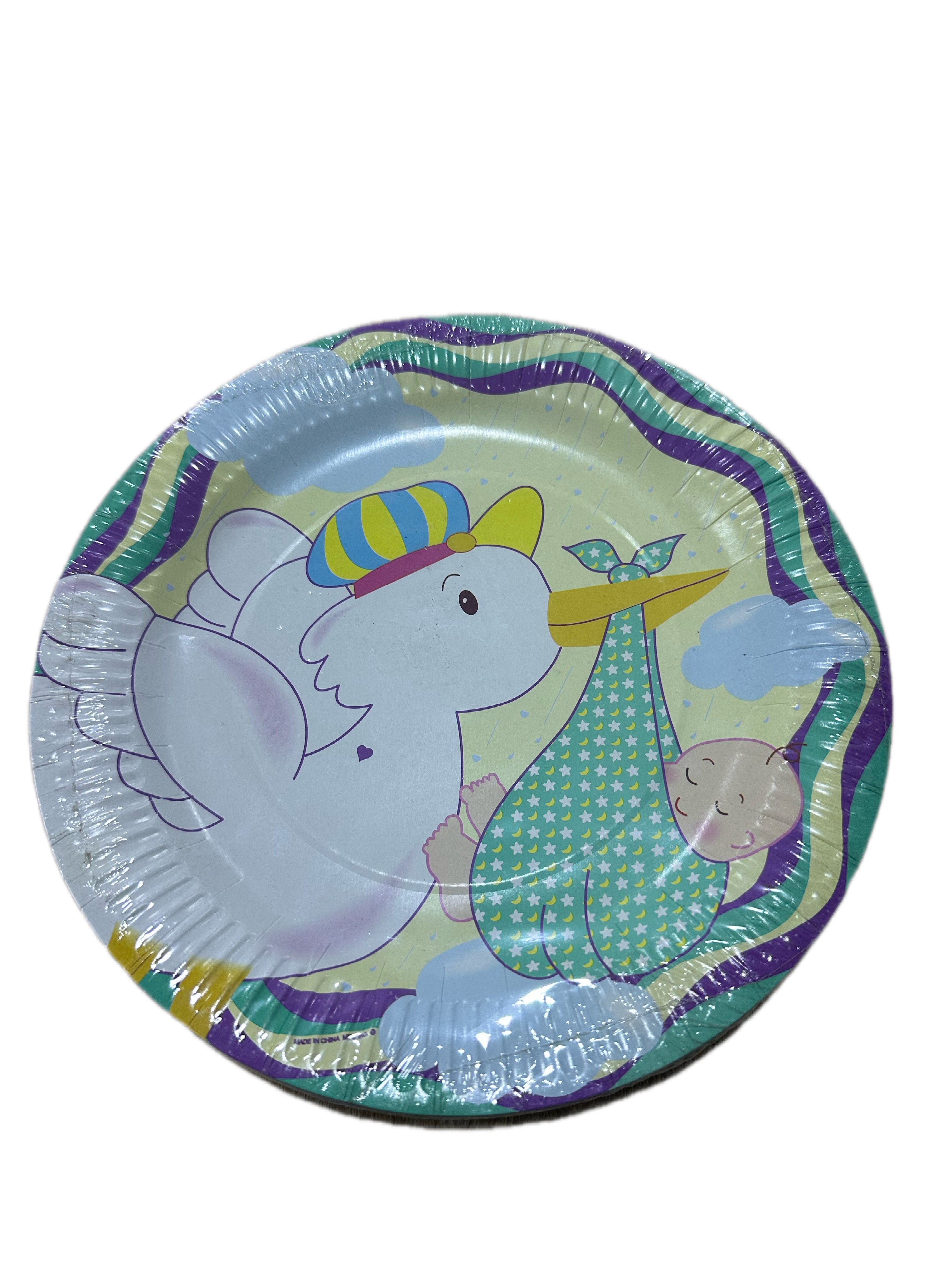Baby Stork Themed Paper Plates 12 Pack